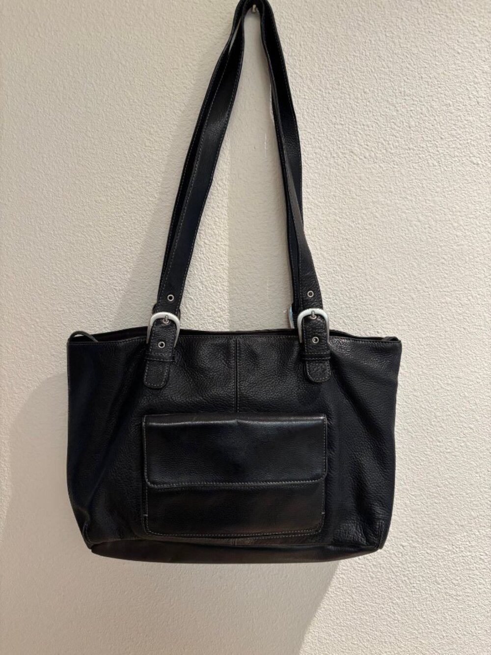 Leather, black, double strap shoulder bag - Tignanello